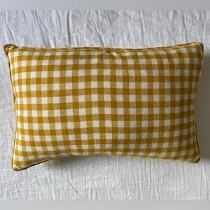 Handmade linen lumbar cushion in mustard gingham